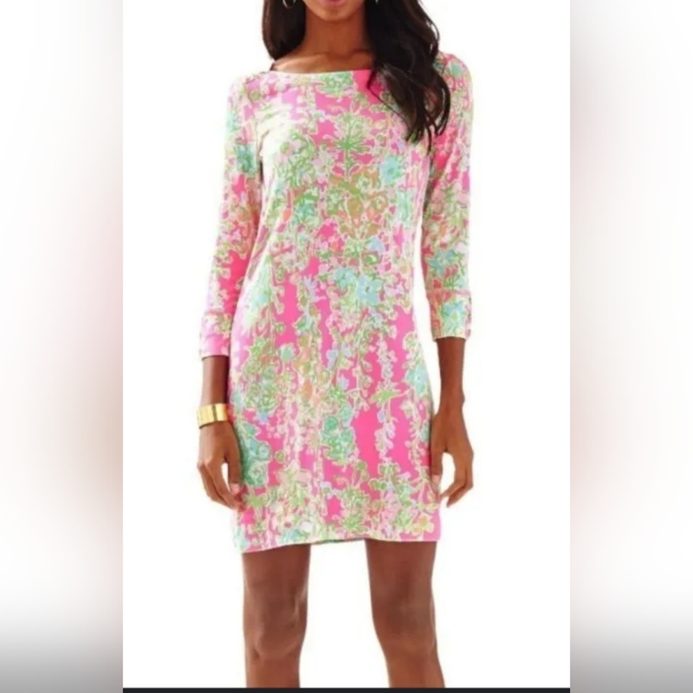 LILLY PULITZER Sophie Shift Dress in Flamingo Pink Southern Charm UPF 50+ Medium